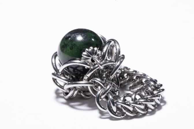 鋼藝美學CocoLin stainless chain maille:《墨玉花》戒指